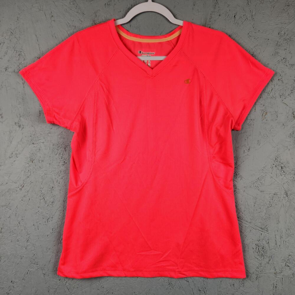 Champion Powertrain Shirt Womens XL Pink V Neck Athletic Training Workout Top